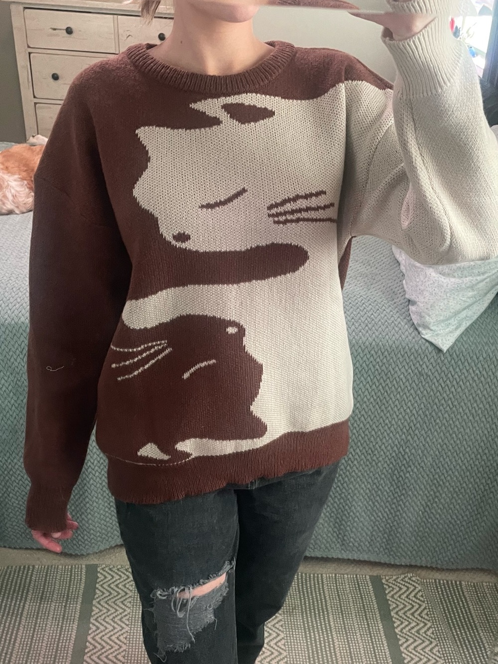 Cat Brown and Tan Knit Sweater